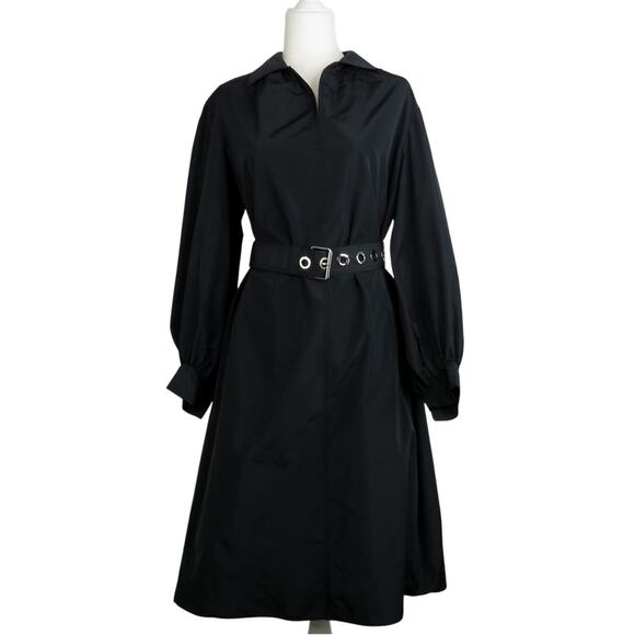 Lafayette 148 New York Porter Belted Dress Medium Long Sleeve Collared Black - Picture 7 of 12